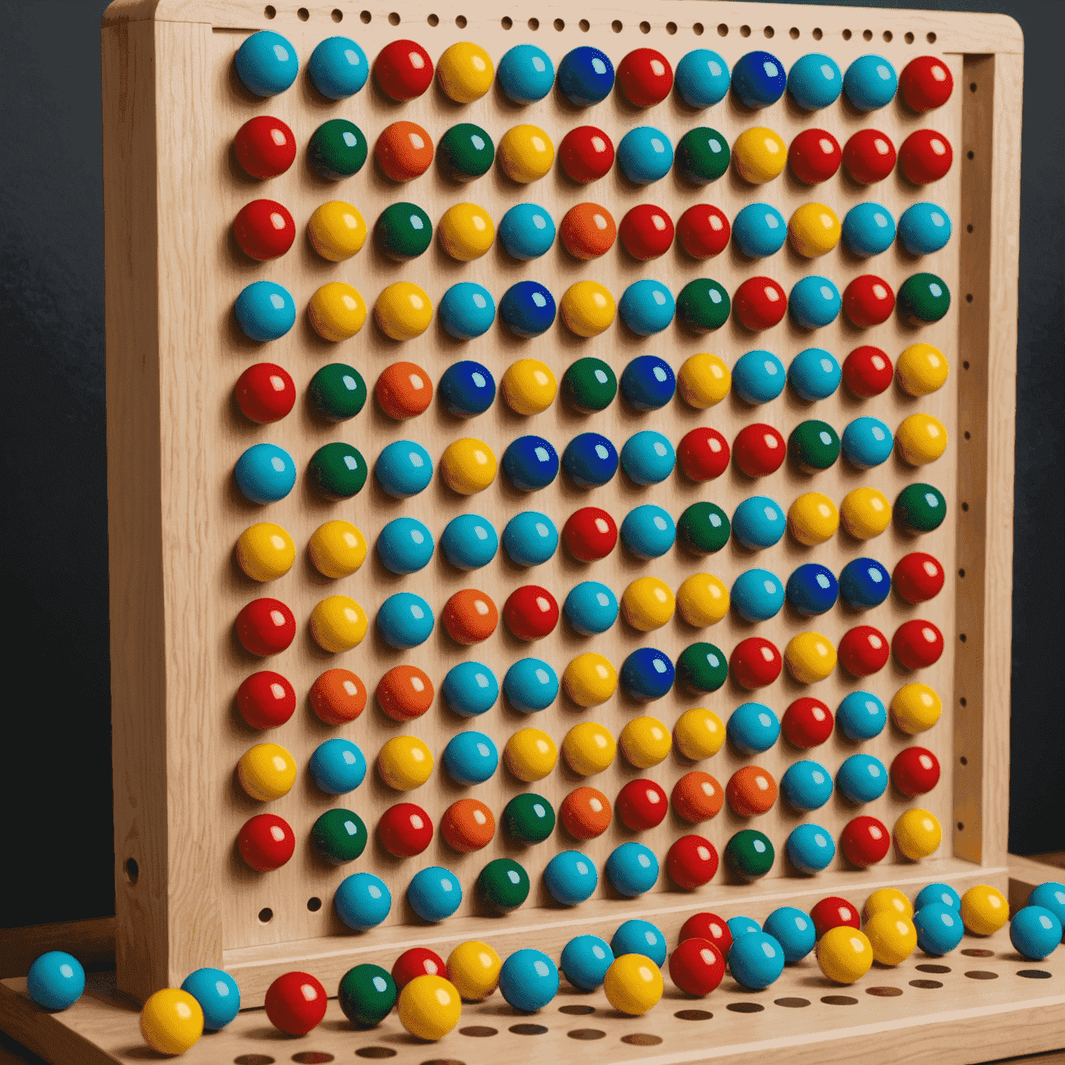 Immagine di un tabellone Plinko con palline colorate che cadono attraverso i pioli