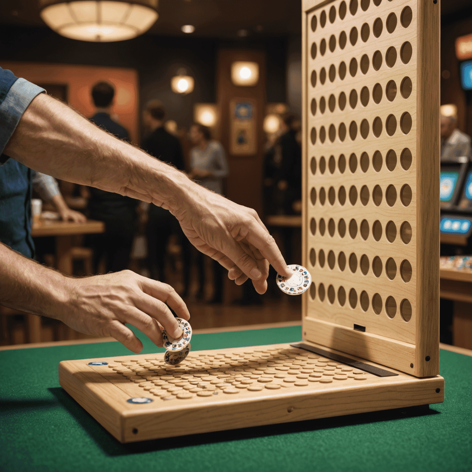 Giocatore che lancia una fiche nel campo da gioco Plinko