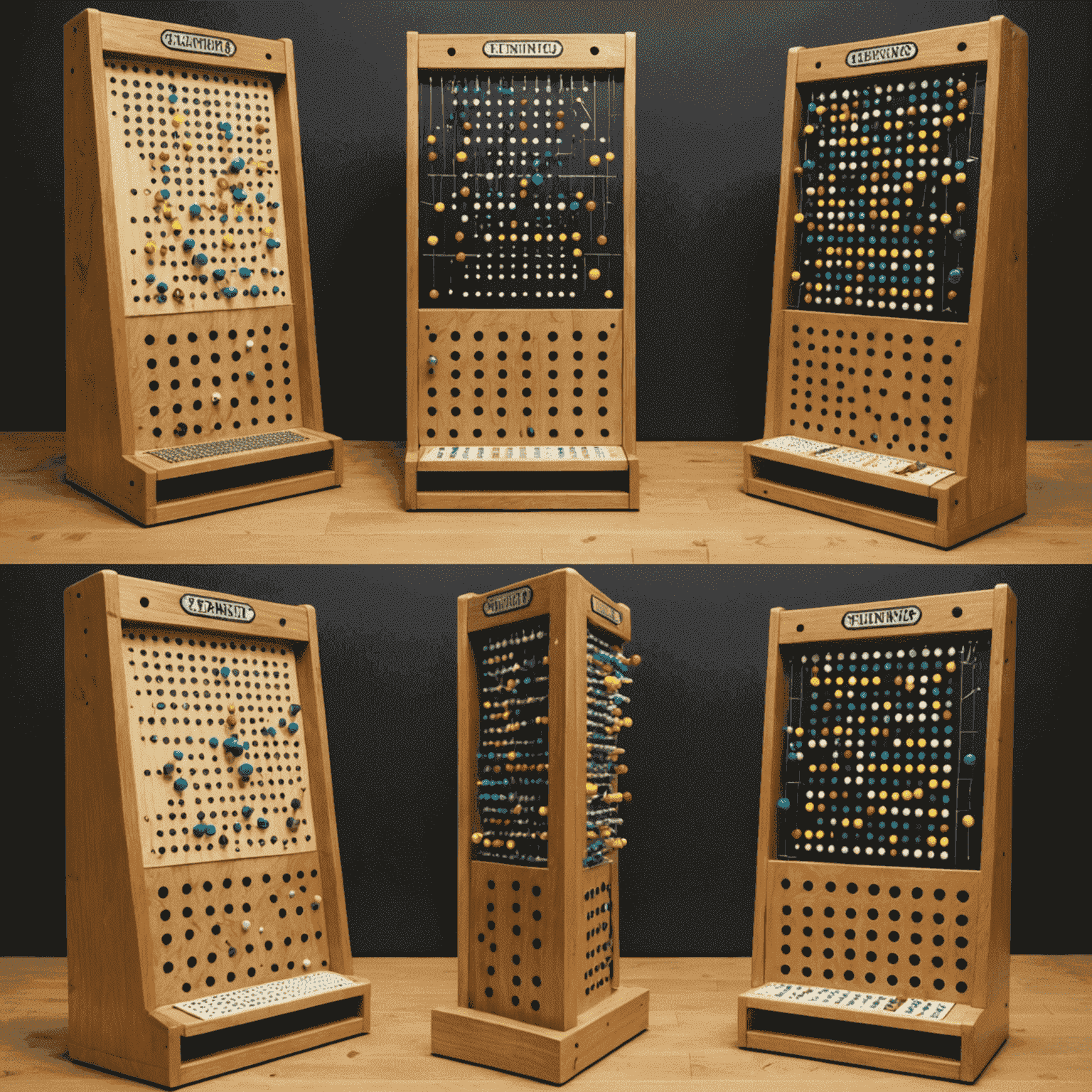 Collage di diverse versioni di Plinko, sia fisiche che digitali