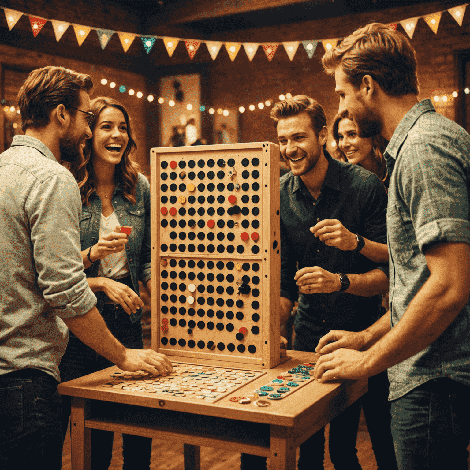 Immagine di un gruppo di amici che giocano a Plinko durante una festa